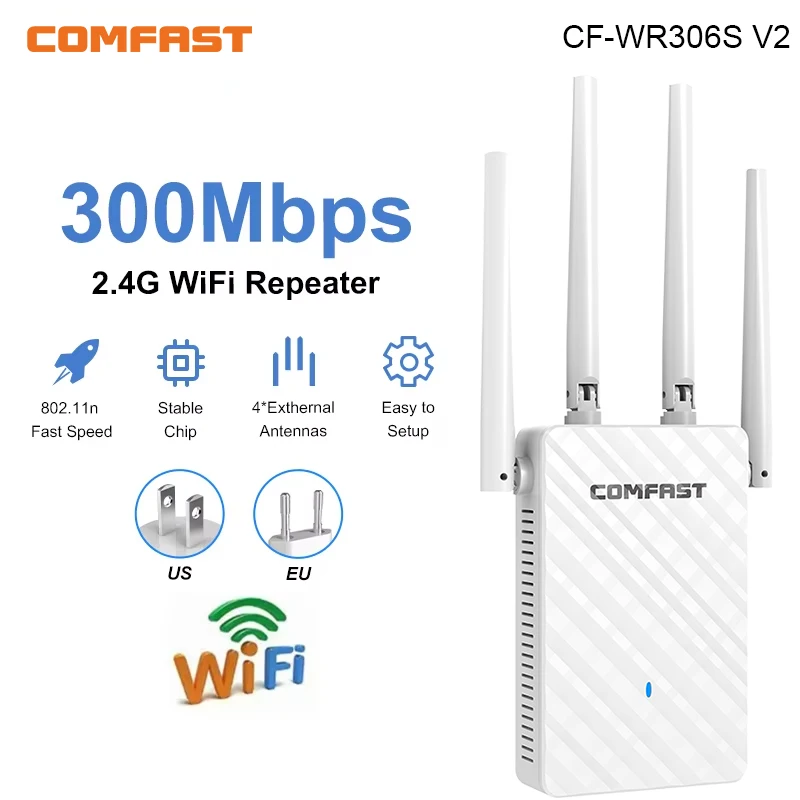 

Усилитель Wi-Fi сигнала Comfast 300 Мбит/с, ретранслятор, расширитель диапазона 2,4 ГГц, с 4 антеннами 2dBi, точка доступа для сети с увеличенным радиусом действия