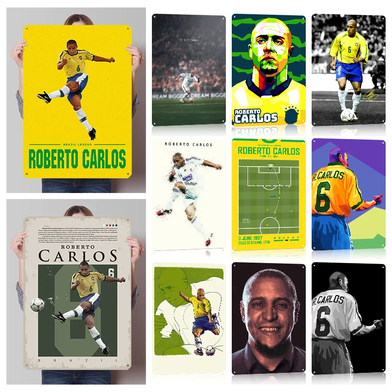 روبرتو كارلوس القصدير اللوحة جدار الفن الملصقات خمر لوحة معدنية علامات معدنية قابلة للتخصيص لمحبي كرة القدم غرفة الديكور الرجعية