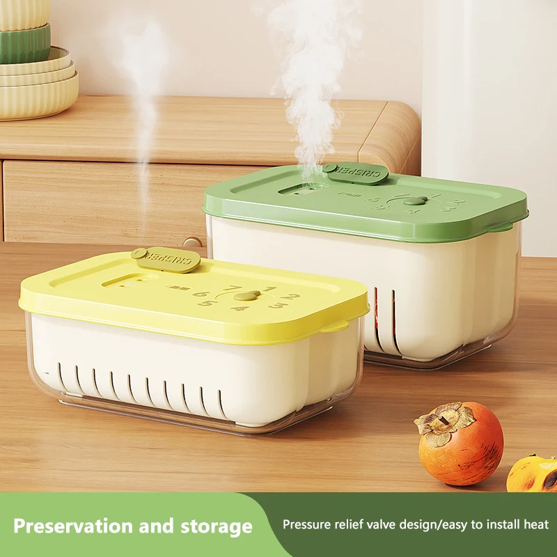 1pc Refrigerator Timeable Frozen Fruit Meat Vegetables Leak Proof Fresh Seal Box Case With Drain Basket Seasoning Case