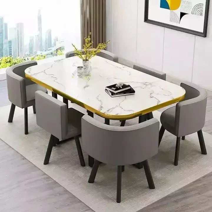 New 2024 Modern Marble Top Dining Table White Classic Dining Table Living Room With 6 Chairs Set