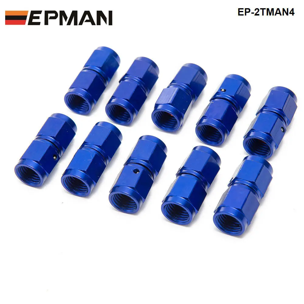 10PCS/SET Blue  2-Side Female Swivel Hose End Fuel/Fluid 4AN Fitting Adapter Universal EP-2TMAN4