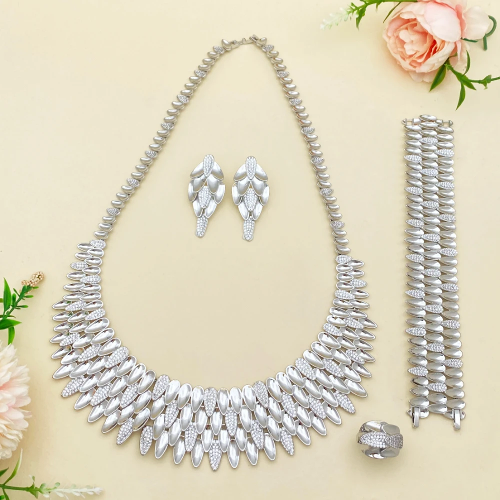 

Флора белый кубический цирконий комплект свадебных украшений изысканный дизайн ожерелье серьги браслет кольцо аксессуар для свадебной вечеринки