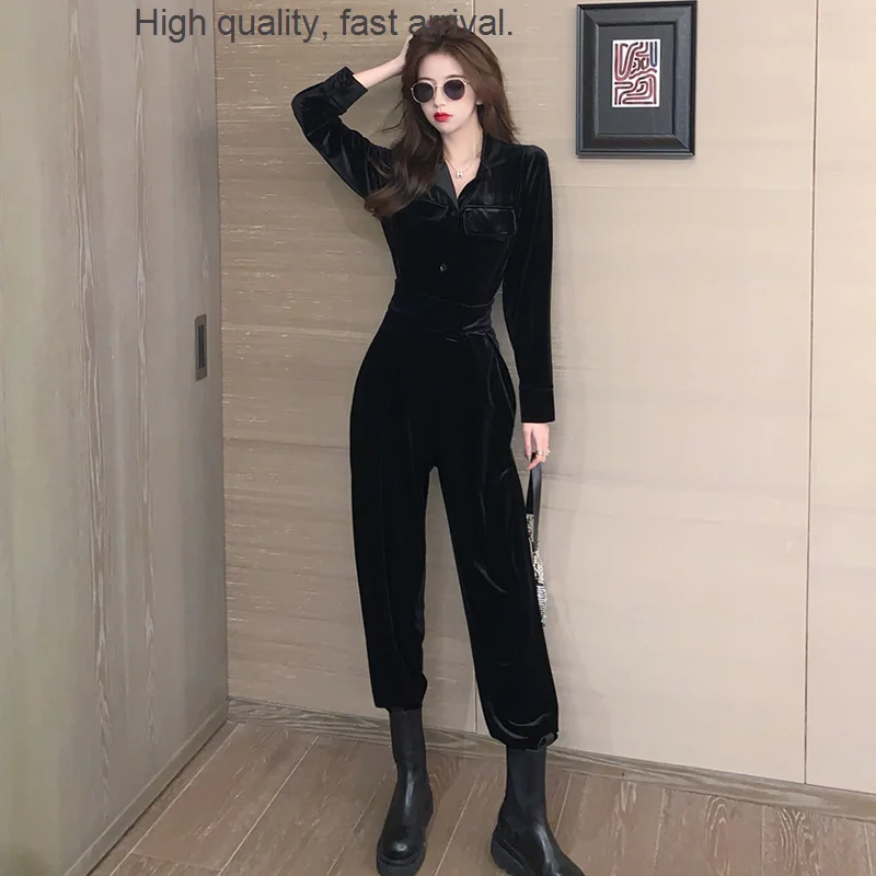 

and Winter Autumn New Adult Lady like Woman Style Long Sleeve Pleuche Suit Shirt Pants Casual Retro Fried Street Two-Piece Set