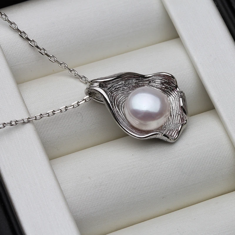 White Natural Fresh water Pearl Pendant For Women,Trendy 925 Silver Pearl Necklace 45cm Girl Wife Birthday Gift Black - Image 5