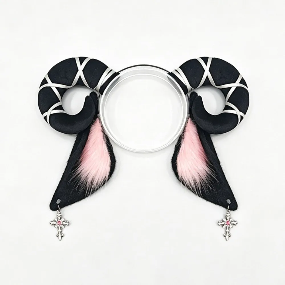 Comfortable Wear Cute Devil Goat Horn Headband Plush Creative Sheep Ears Hair Band Black Soft Cosplay Headwear Goat Year Costume