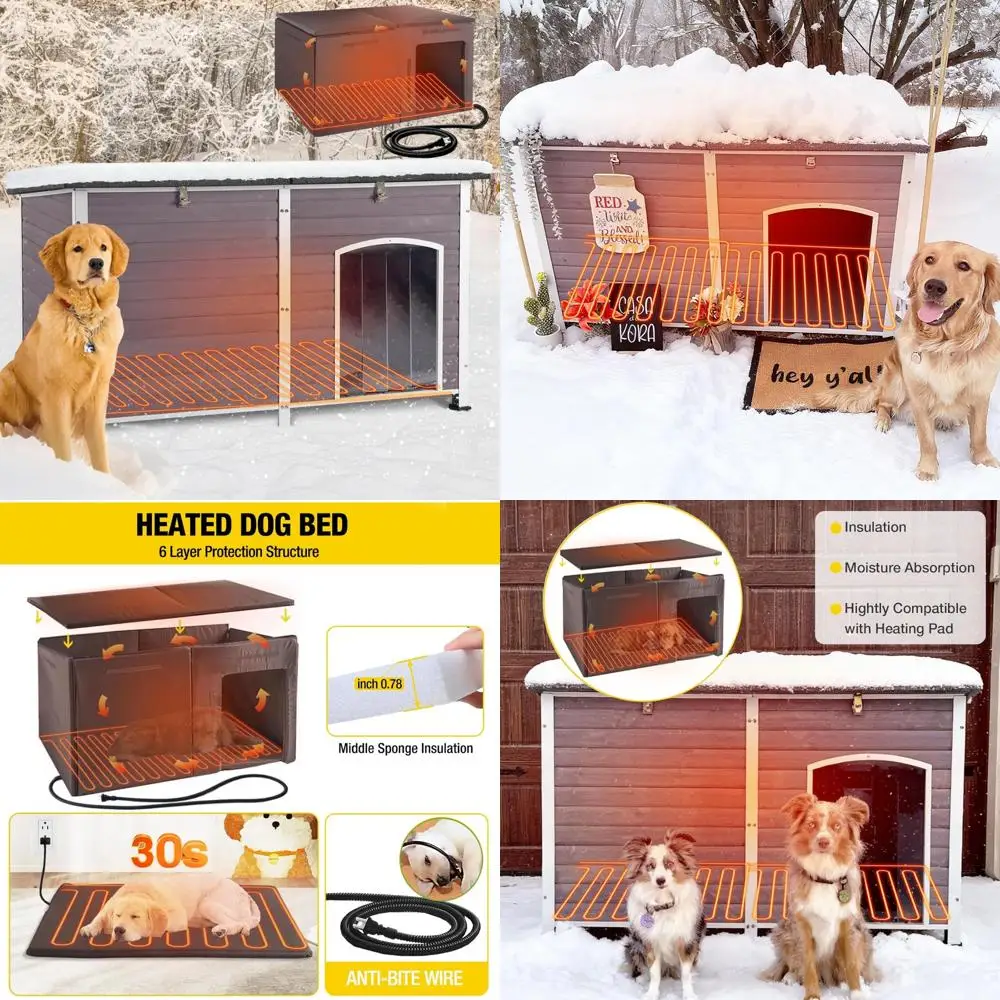 Perrera grande con aislamiento para perros al aire libre, 59 pulgadas, marco de hierro, diseño a prueba de invierno