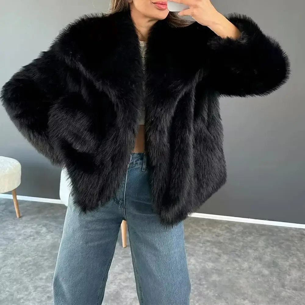 KONDALA 2026 Fall Winter Women Casual Faux Fur Jackets Streetwear Valentine‘s Day Oversized Turn Down Collar Elegant Thick Coats