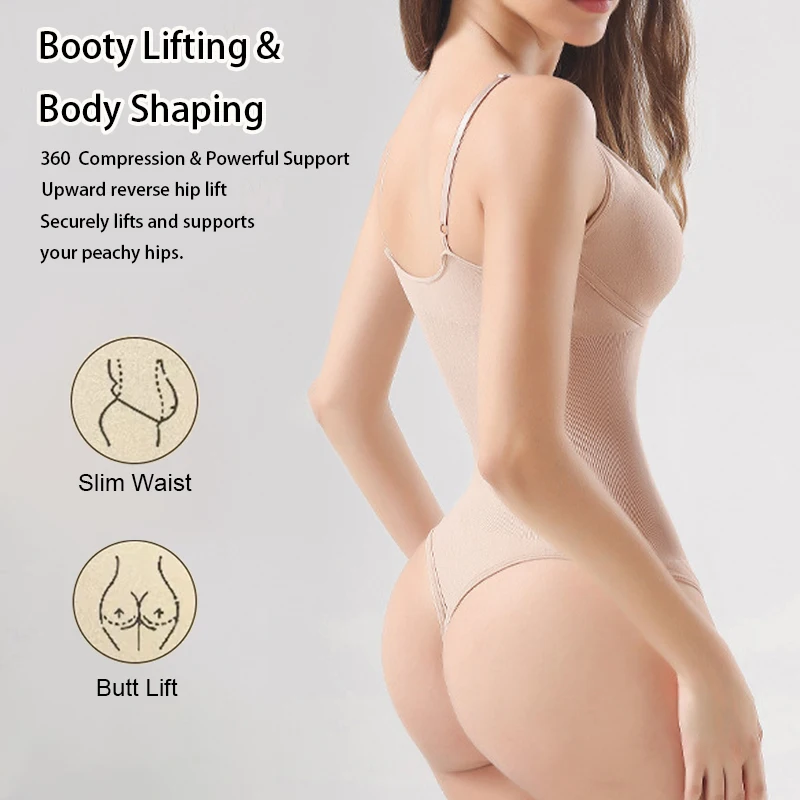 Women's Seamless Shapewear Backless Bodysuit Deep V Tummy Control Thong Body Shaper Slimming Push Up Camisole Full Body Shaper view 4