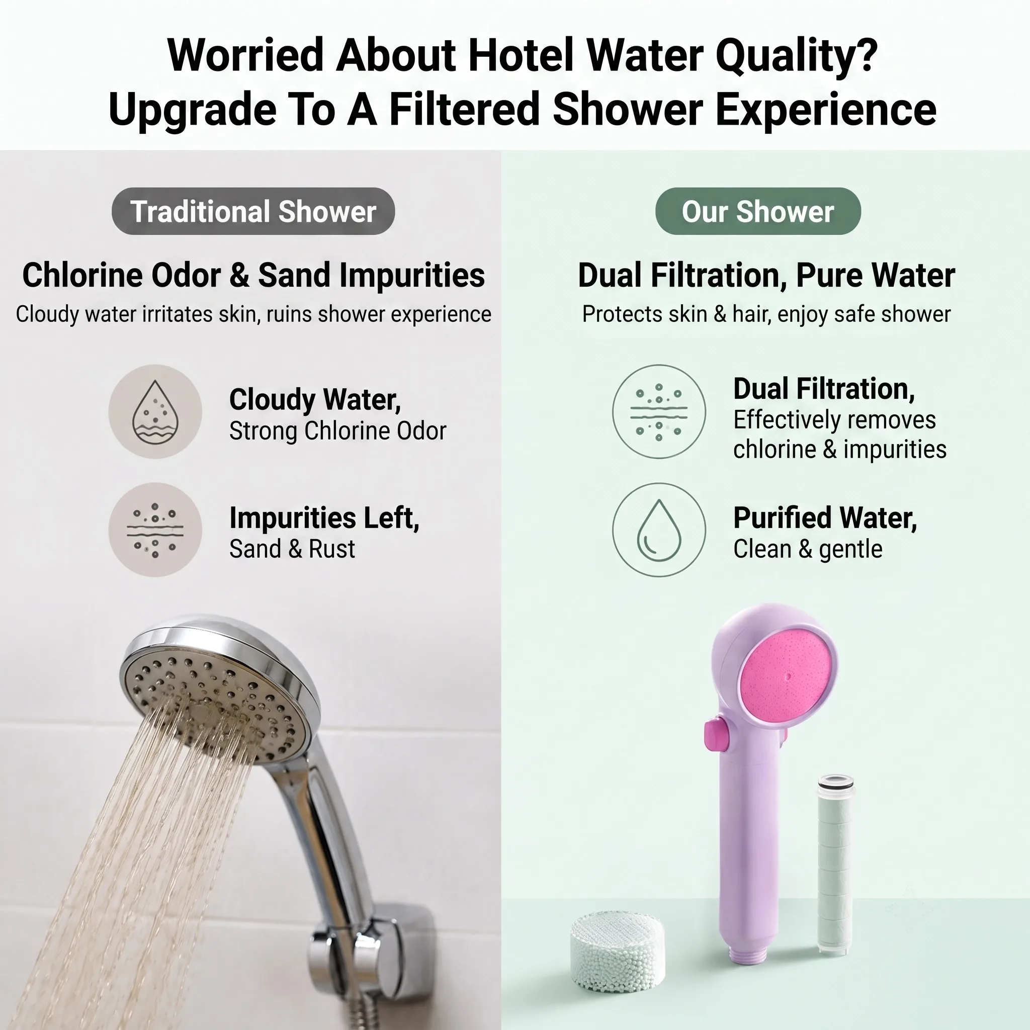 Dopamine Purple Filter Shower Head Portable Handheld Shower with Double Filtration Purify Water Remove Chlorine for Skin&Hair