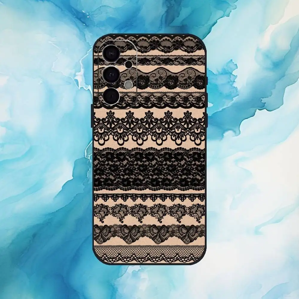 Nueva funda de teléfono con estampado de encaje negro para Samsung S25,S24,S21,S22,S23,S30,Ultra,S20,Plus,Fe,Lite,Note,10,9,5G cubierta negra