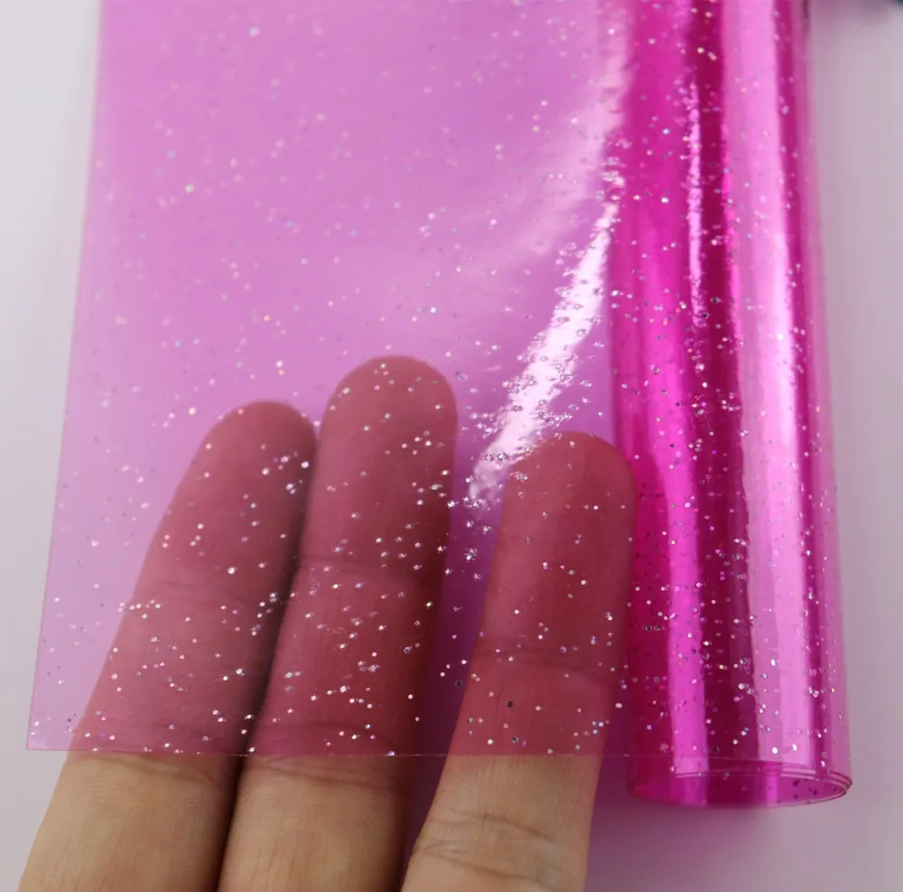 30x120cm  Clear Transparent Jelly Vinyl PVC Fabric With Glitter Powder Leather For HandbBages Bows Home Decoration DIY BH049