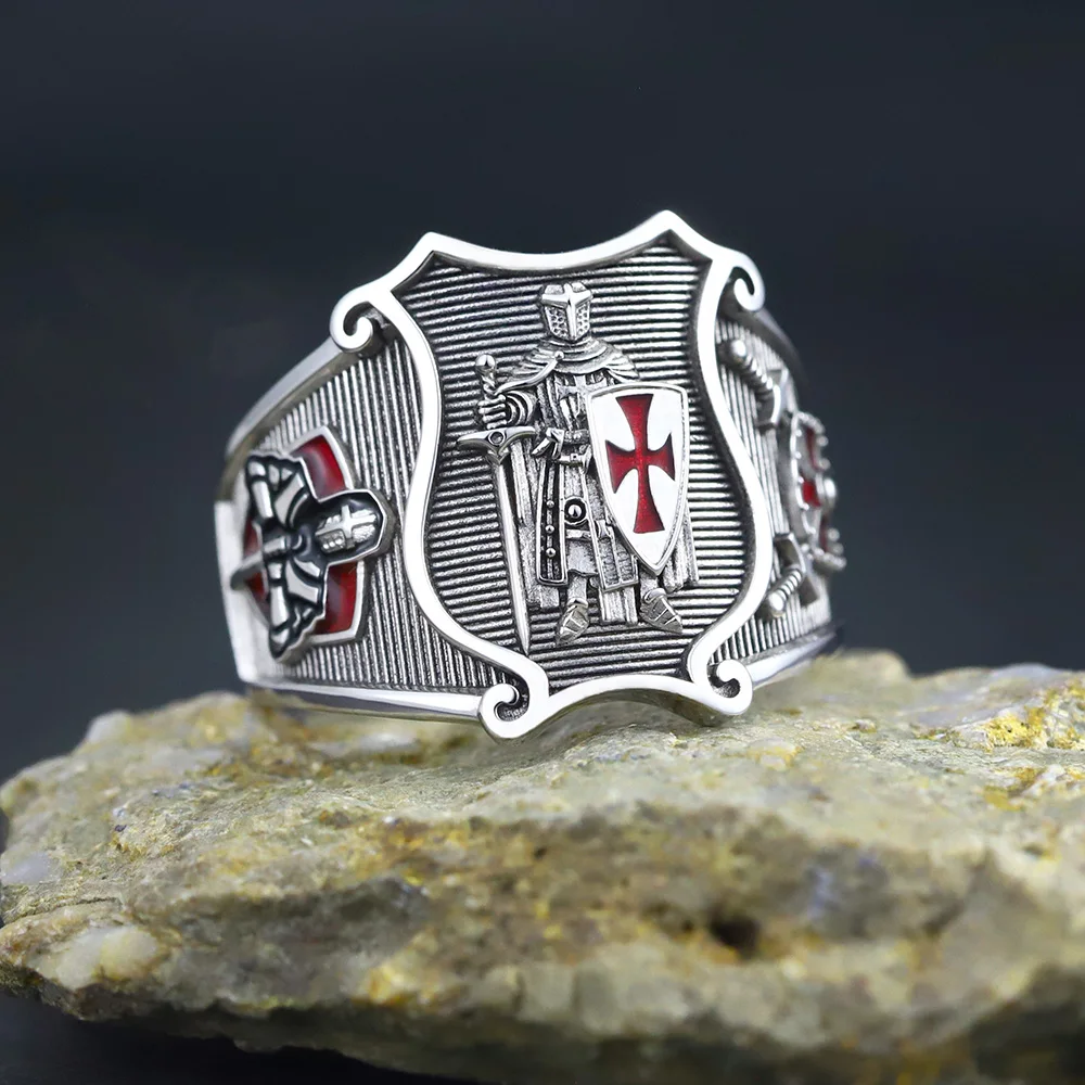 Ancient Knights Templar Crusades Cross Medieval Armor Masonic Sterling Silver Ring
