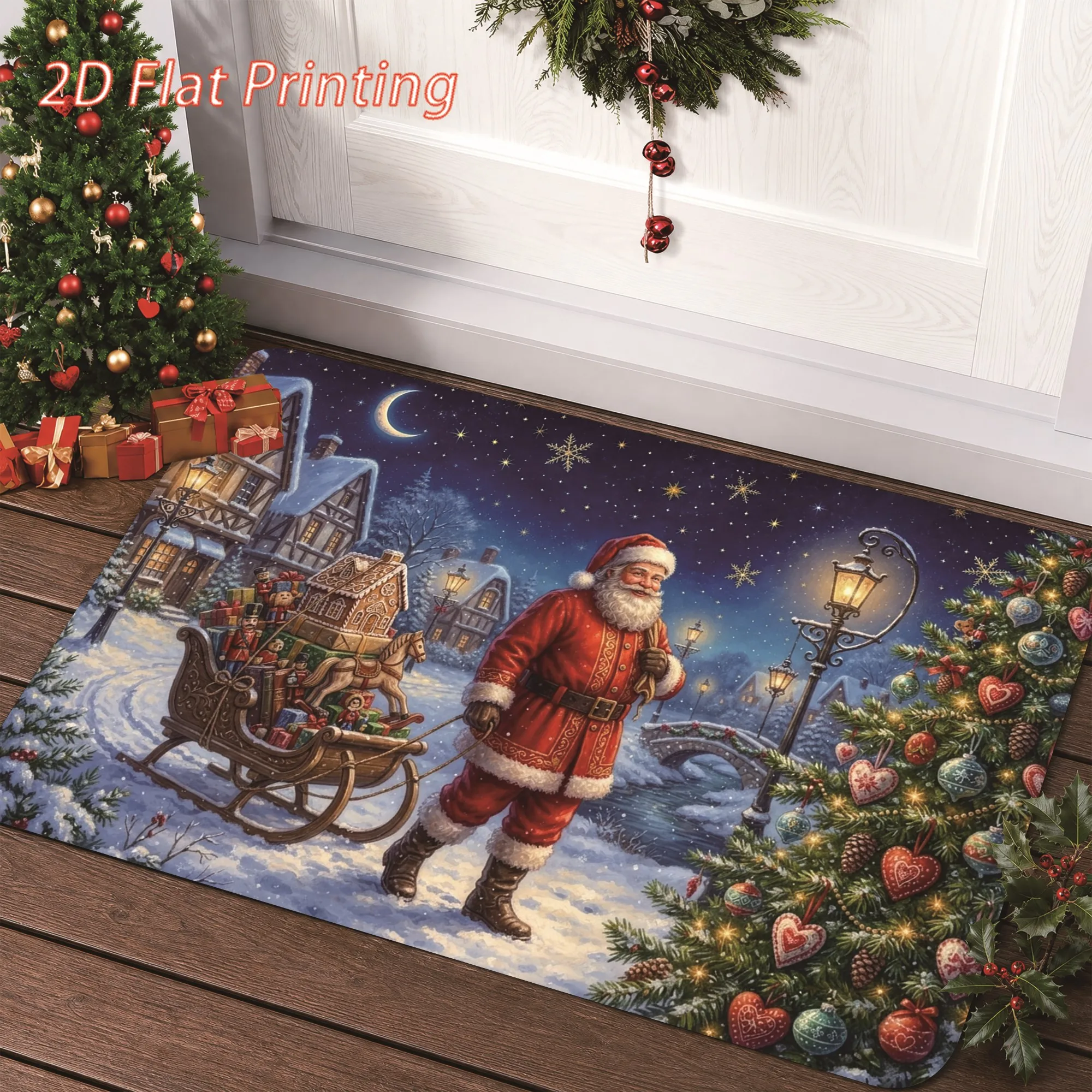 Christmas Festival Rug Welcome Three Gnomes With Antler And Gift Print Doormat For Living Room Ornament