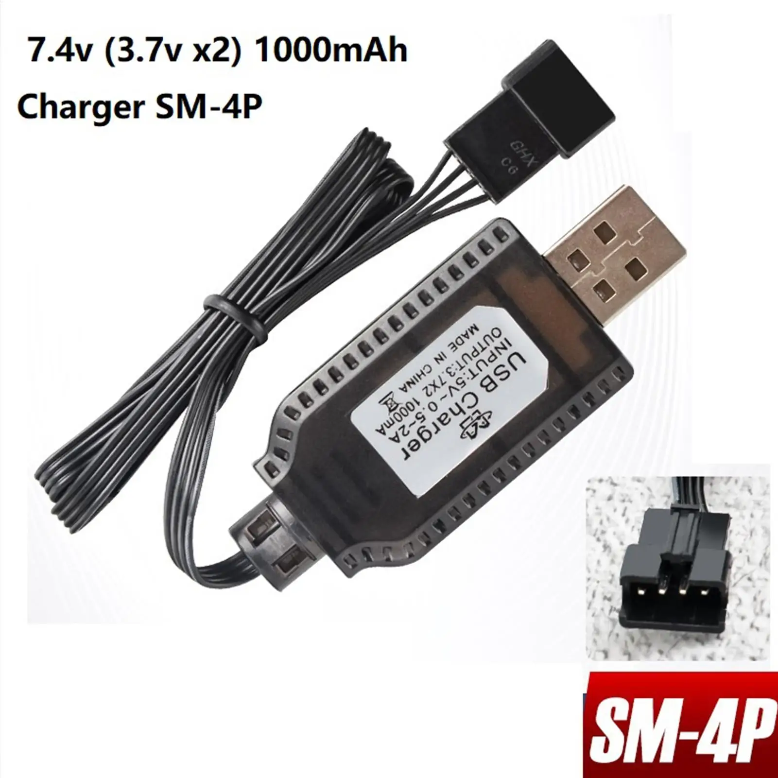 USB Lithium Battery Charger Connect SM-2P SM-3P SM-4P Lithium Batteries 7.4V 1000mA Fast Charging Cable For RC Toy Drone
