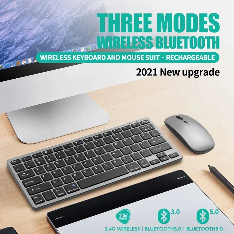 

Bluetooth 5.0 & 2.4G Wireless Keyboard and Mouse Combo Mini Multimedia Keyboard Mouse Set For Laptop PC TV iPad Macbook Android