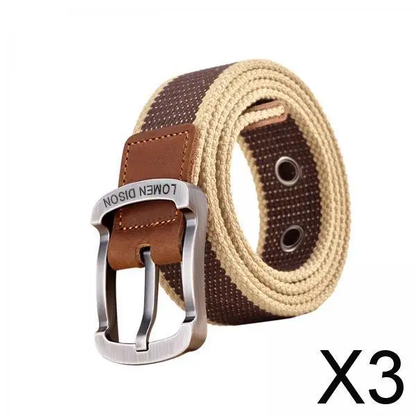 3xキャンバスベルト 織りワイドカジュアルストラップ ズボン用 ジーンズアクセサリー トラベル カーキ 100cm