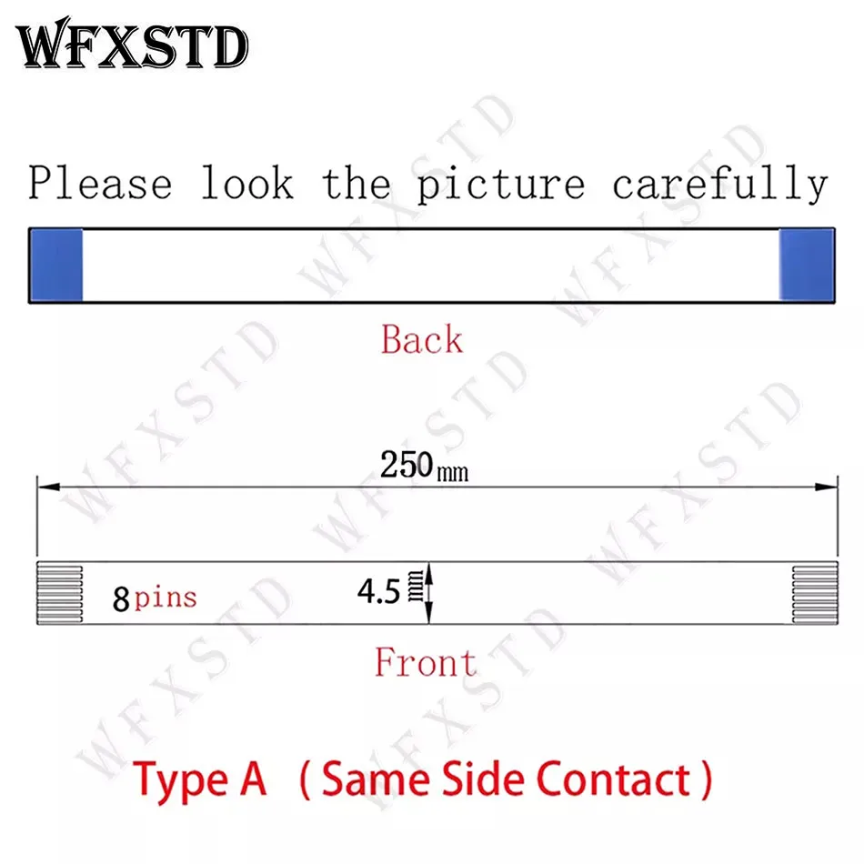 8pins 4.5mm 250mm Type A New Flex cable Same Side Copper AWM 20861 105C 60V VW-1 Pins Contact