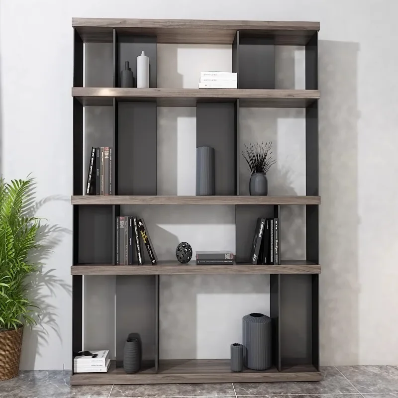 Italian minimalist bookshelf, light luxury solid wood display shelf, study storage locker