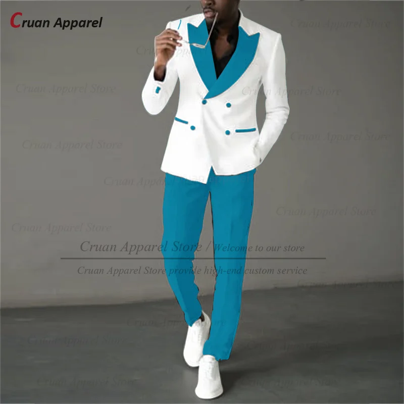 

Formal Men's Suits For Wedding Party Custom Slim Fit Outfits Evening Prom Business Fashion Double Breasted Blazer Pants 2 Pieces