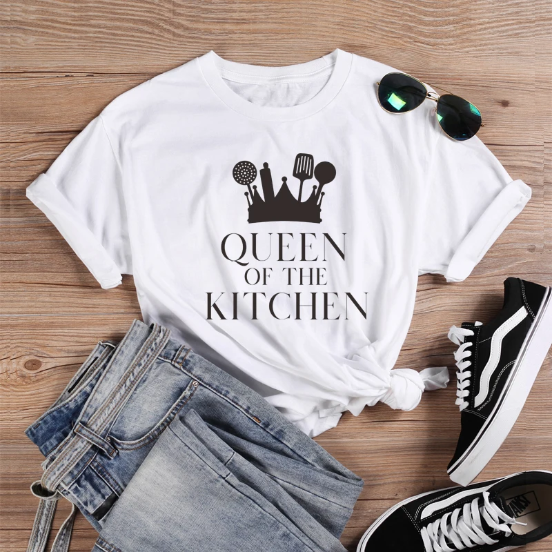 Queen Of The Kitchen Graphic Print T Shirts Women Vintage Casual Tees Mother's Day Gift T-Shirt Female Basic Cotton Tee Tops