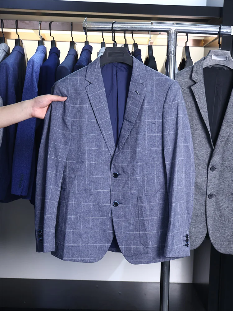 

Homesi Casual Men's Busin Suit Spring Autumn Plaid Decorative Elastic Chest Pin Stand Fit Faion Urban Sle Long Sl...