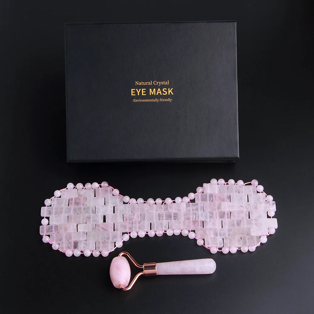 

Rose Quartz Jade Roller Eye Mask Massager For Face Natural Stone Cold Therapy Spa Facial Skin Care Massage Relax Eye Cover Gift