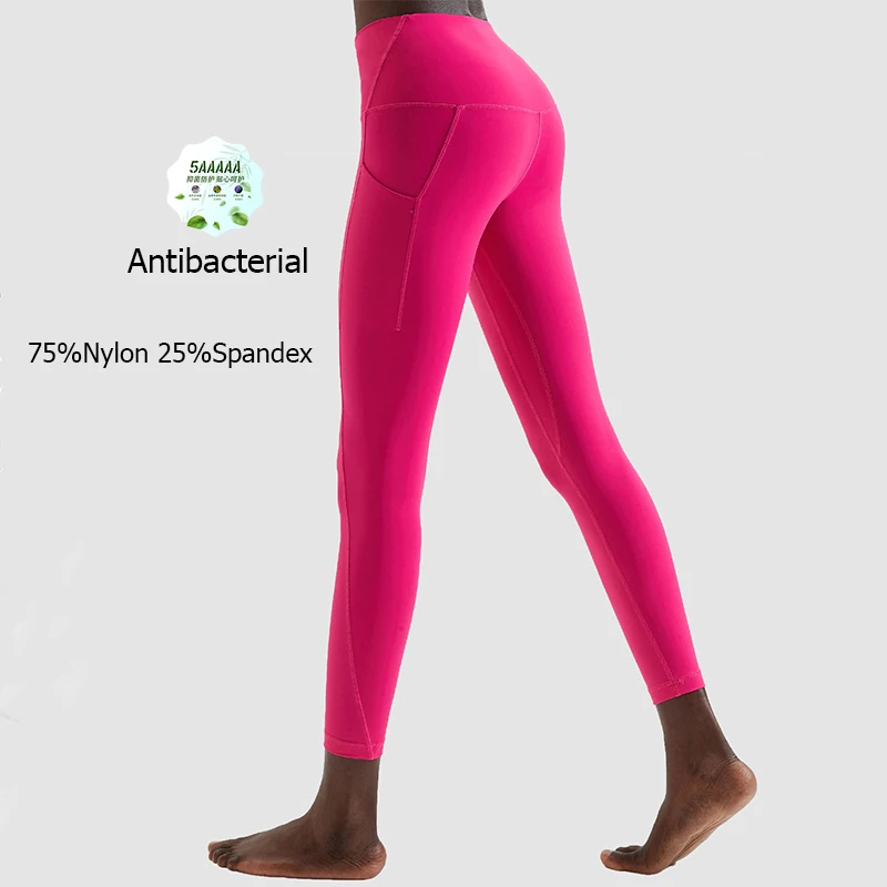 Women High Waist Sports Leggings Solid Color Buttery Soft Pocket Yoga Pants Slim Fit Stretchy Workout Running Tights Sportswear