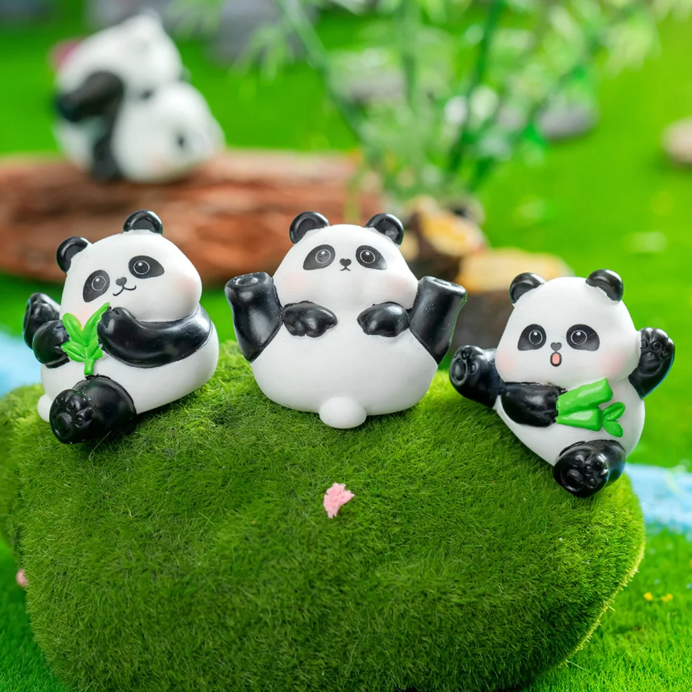 4 قطع من زخارف الباندا المصغرة من الراتنج، حيوانات كرتونية رائعة للمنزل والمكتب، ديكور المناظر الطبيعية لسطح المكتب اللطيف