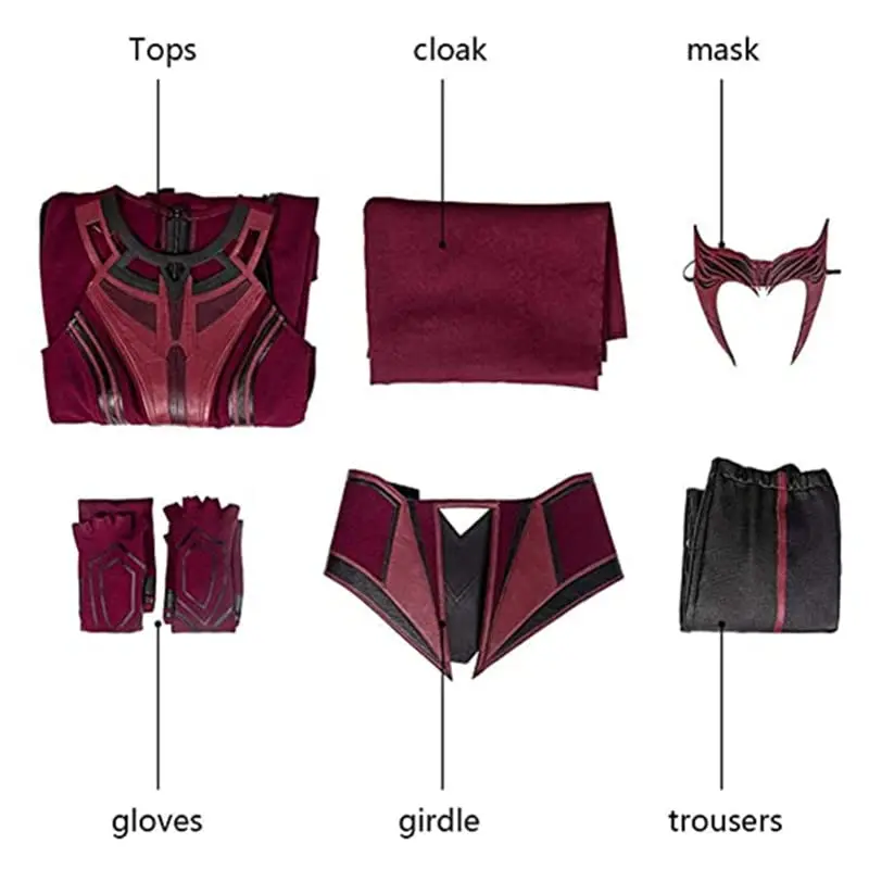 Scarlet Witch Vrouwen Cosplay Kostuum Kroon Hoofddeksel Rode CloakTop Broek Gordel Handschoenen Halloween Cosplay Volledige Set