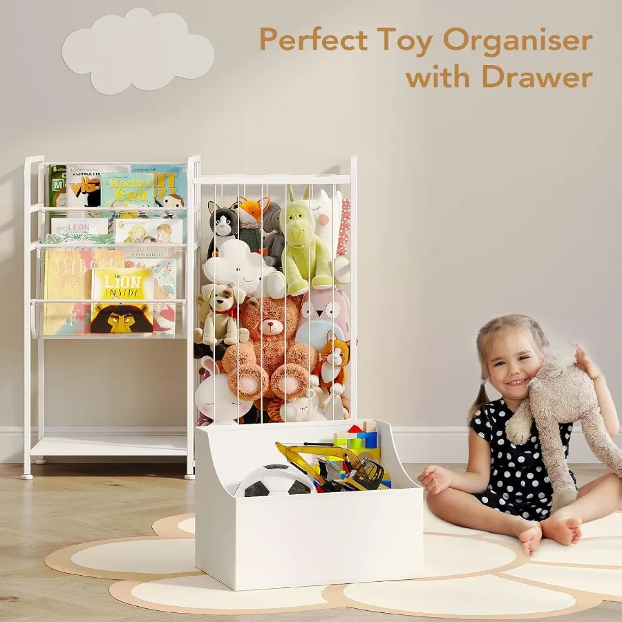 BBLIKE Bookshelf and Stuffed Animal Storage MultiFunction Nursery Book Shelves with Leather Toy Box and PVC Book Display Toy Or