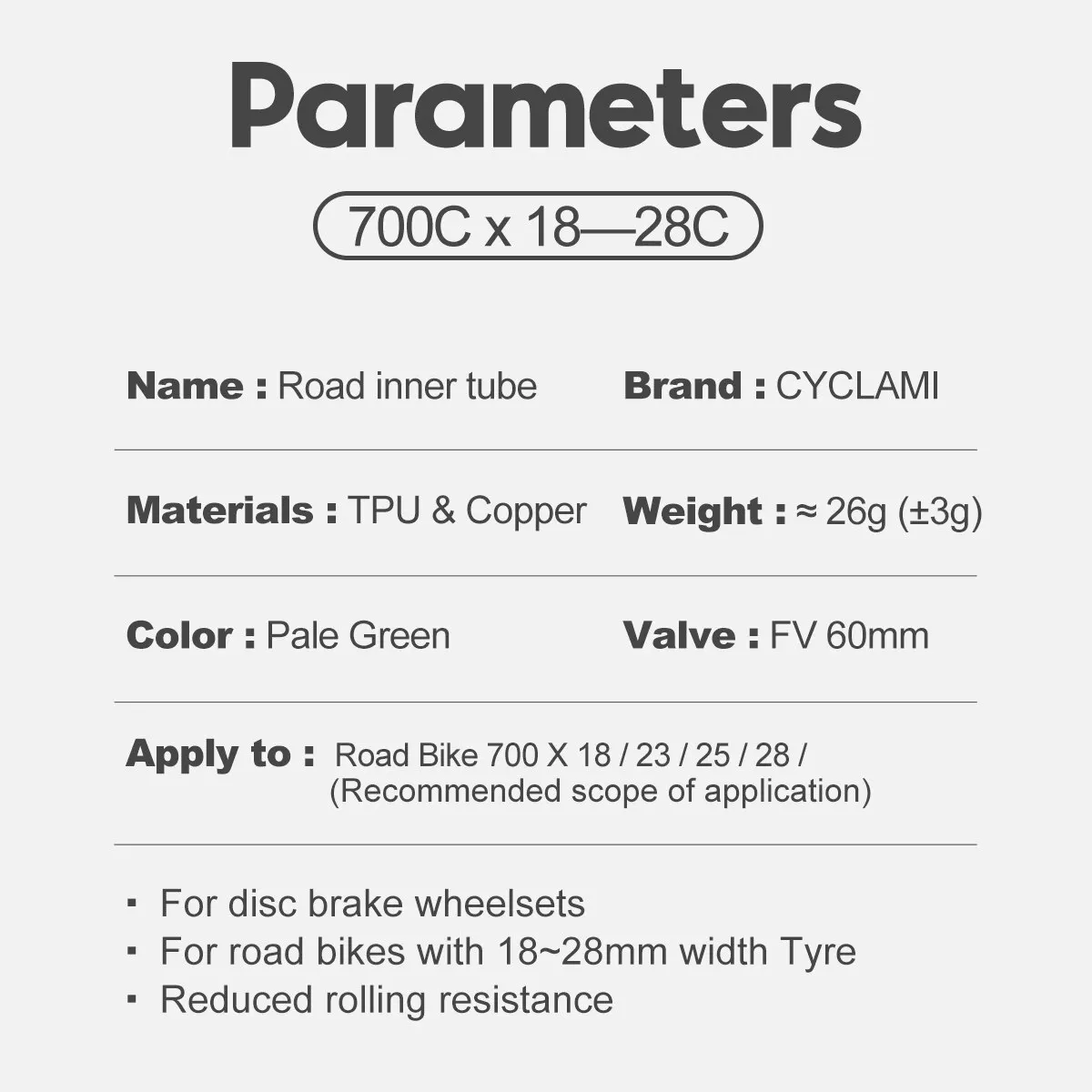 CYCLAMI 26 Grams Ultralight Bike Inner Tube 700C 18 25 28C Road Bicycle Tire TPU Material French Valve Super Light Cycling