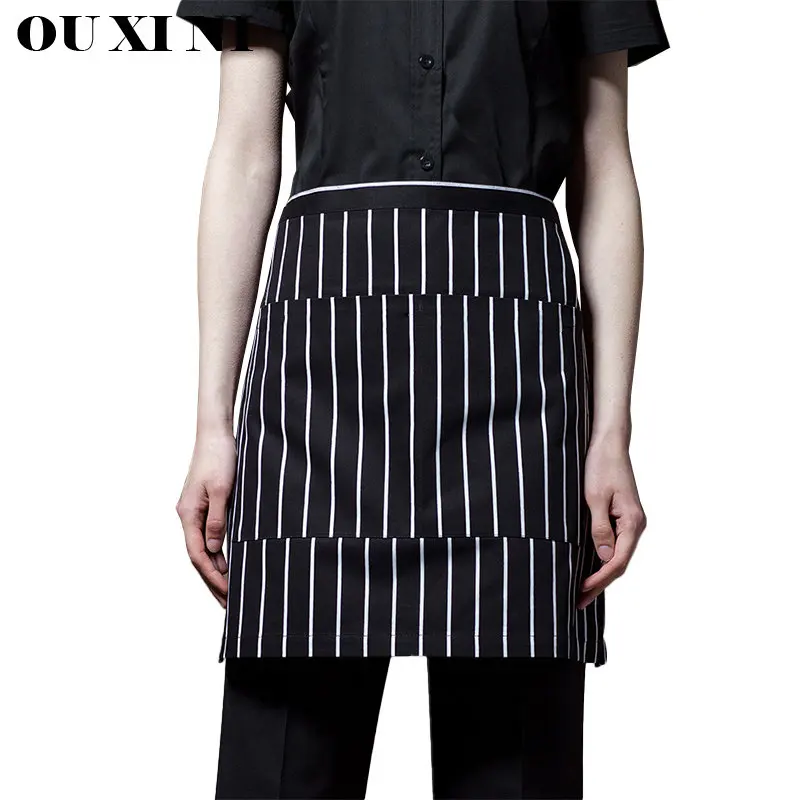 Restaurant Men's Chef Apron Hotel Kitchen Cooking Pinafore Bakery Women Waiter Working Apron Striped Print Cook Pinafore