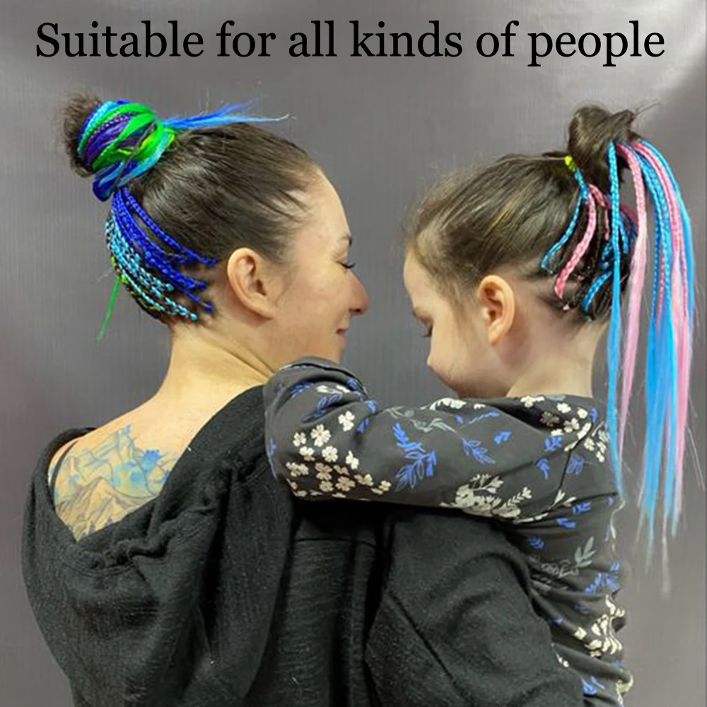 Synthetic Colored Gradient Box Braided Ponytail For Girls With Elastic Hair Rubber Band Hair Accessories Wig Headband Hairpiece