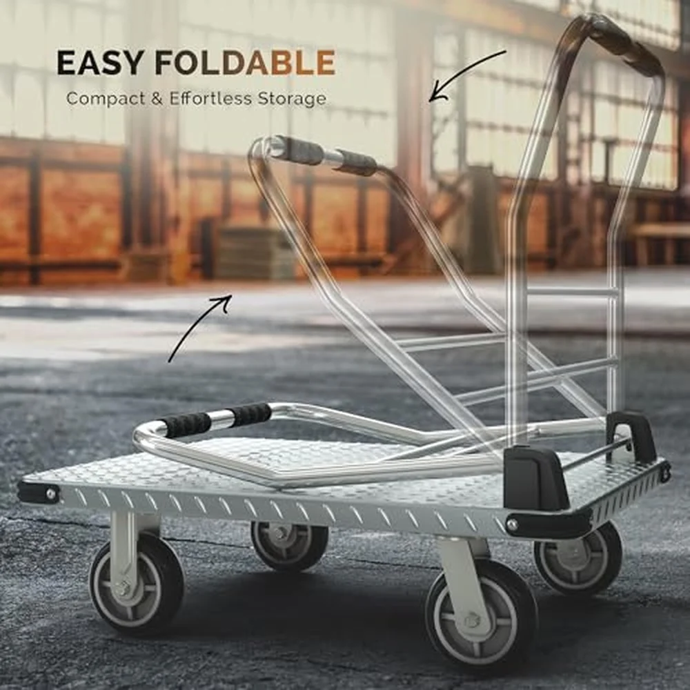 2200 lbs. Capacity Foldable Push Cart Dolly Moving Platform Hand Truck Heavy Duty Space Saving Collapsible Swivel Flat
