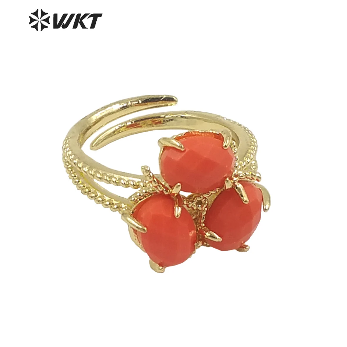 

WT-R482 Colorful And Vintage Triple CZ Gemstone 18k Gold Plated For Women Banquet Party Simple Rings Accessories