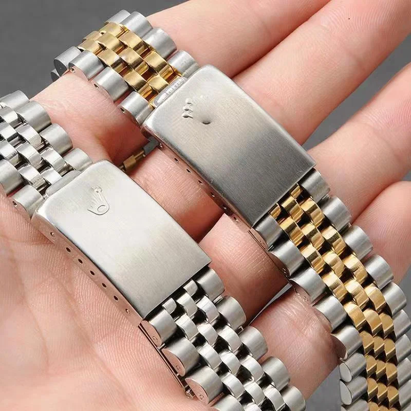 13mm 17mm 20mm srebrny dwukolorowy pasek do zegarka ze stali nierdzewnej w starym stylu jubileusz dla daty tylko nawodnik