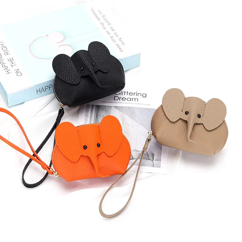 

Girls Genuine Cow Leather ins Cute Coin Purse Lady Cartoon Elephant Real Leather Mini Lipstick Money Holder for Kids 7Z