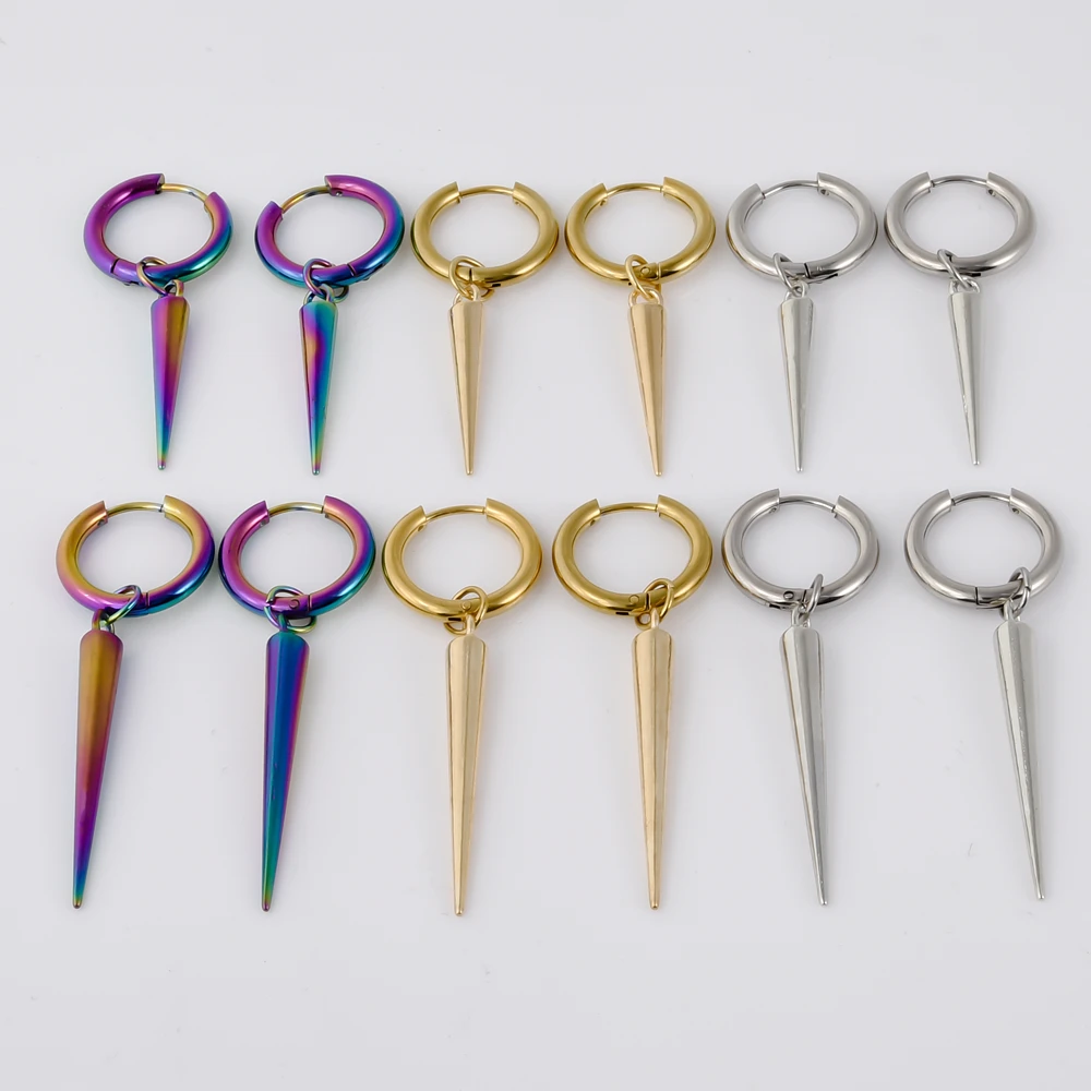 Pendiente con colgante de cono puntiagudo de aleación de Metal, pendientes de aro de acero inoxidable 3D para mujeres y hombres, accesorios, Aretes de joyería Punk