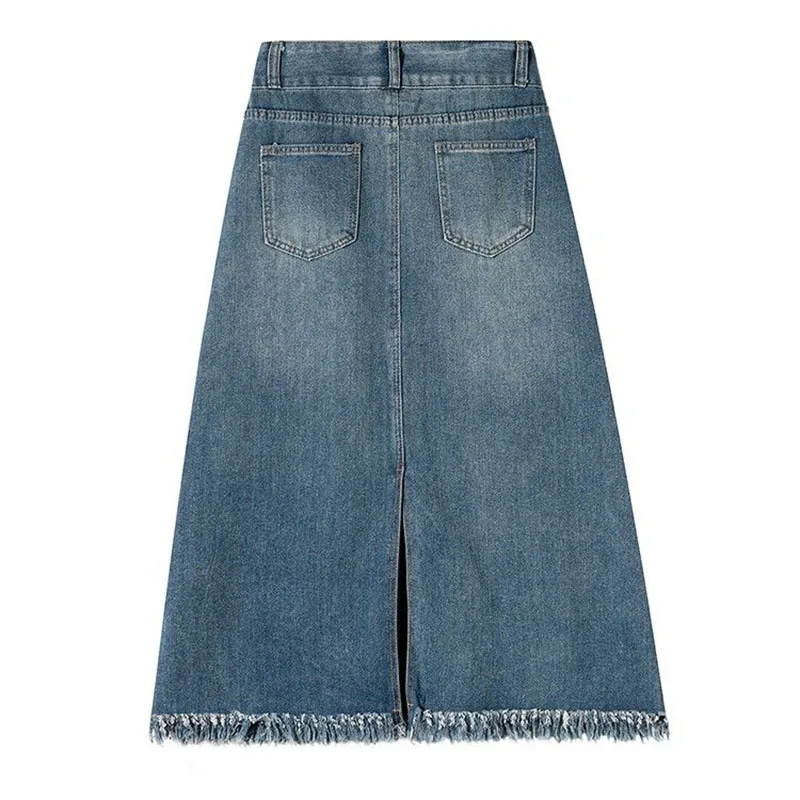 Womens High Waist Denim Maxi Skirt 2026Summer Vintage Washed Frayed Hem Split A Line Long Jean Skirts Casual Y2K Streetwear Chic