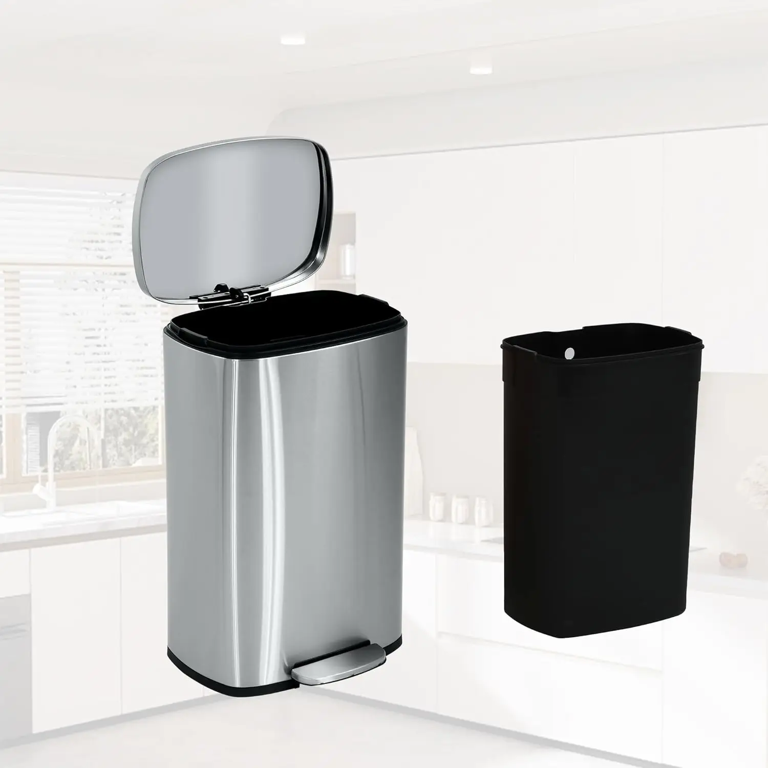 

Brushed Stainless Steel 13 Gallon Trash Can with Foot Pedal,Smudge Resistant Kitchen Trash Can with Lid,Removable, Customized