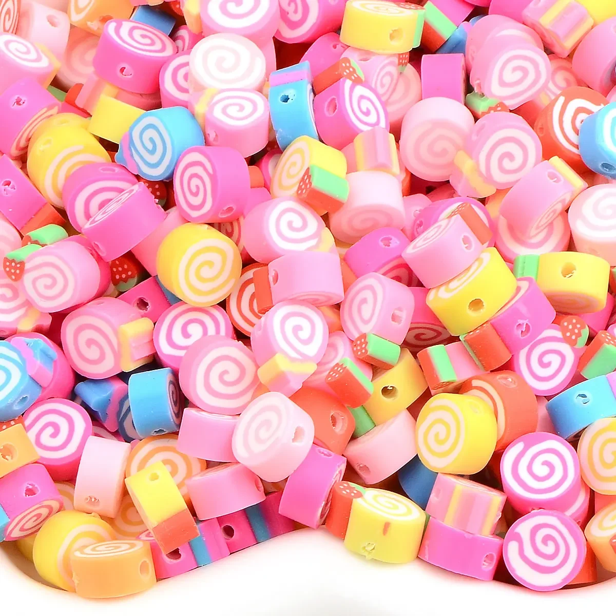 70pcs 0.7~1cm Random Color Mix Candy Shape Polymer Clay Beads Irregular Size Loose Spacer Beads For DIY Bracelet Accessories