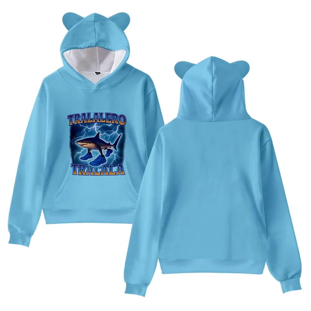 

Italian Brainrot Tralalero Tralala Tungtungtung Sahur Bombardiro Crocodilo Kids Hoodie Kawaii Cat Ear Pullover Hooded Sweatshirt