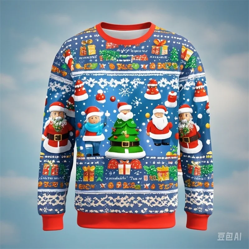 

All Over Print Christmas Sweatshirts For Men Funny Santa Claus Graphic Casual Pullovers Crewneck Hoodie Clothes Kids Tracksuit