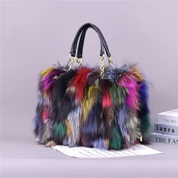 Women's Designer Fur Bag Brand New Brand Luxury Colorful Fox Hair Handbag High End Party Handbag High Capacity Women's Fur Bag