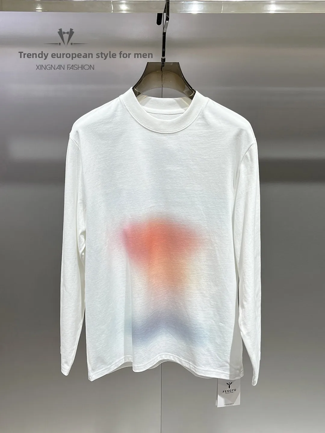 

Spring 2026 Men's Cotton Sweatirt Base irt Personali Print Sli Versatile Thin Long Sve Comfortable Casual Wear