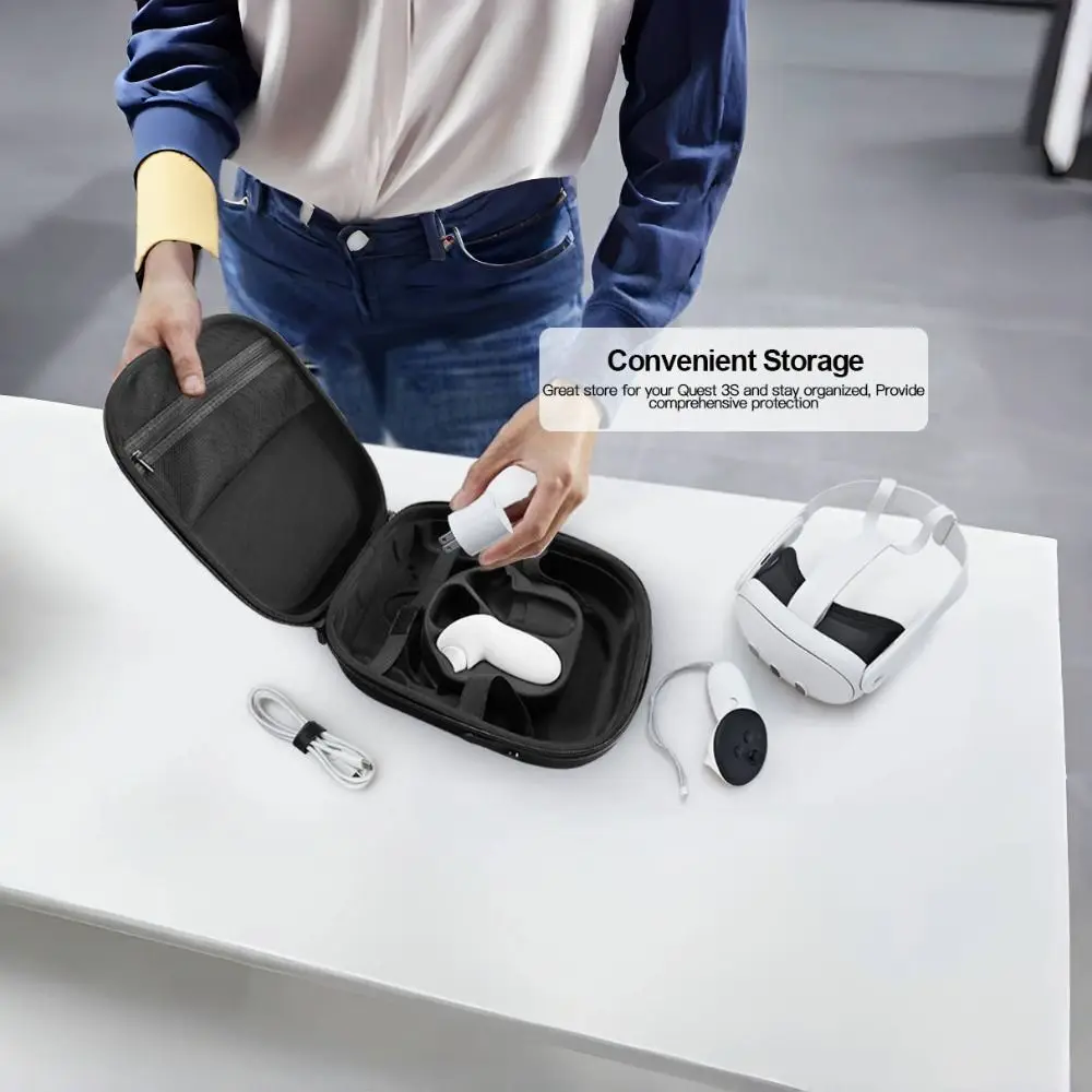 กันกระแทก VR แว่นตากระเป๋า Anti-Scratch ขนาดใหญ่ความจุกระเป๋าถือ EVA Hard SHELL พร้อมที่จับสําหรับ Meta Quest 3S/3