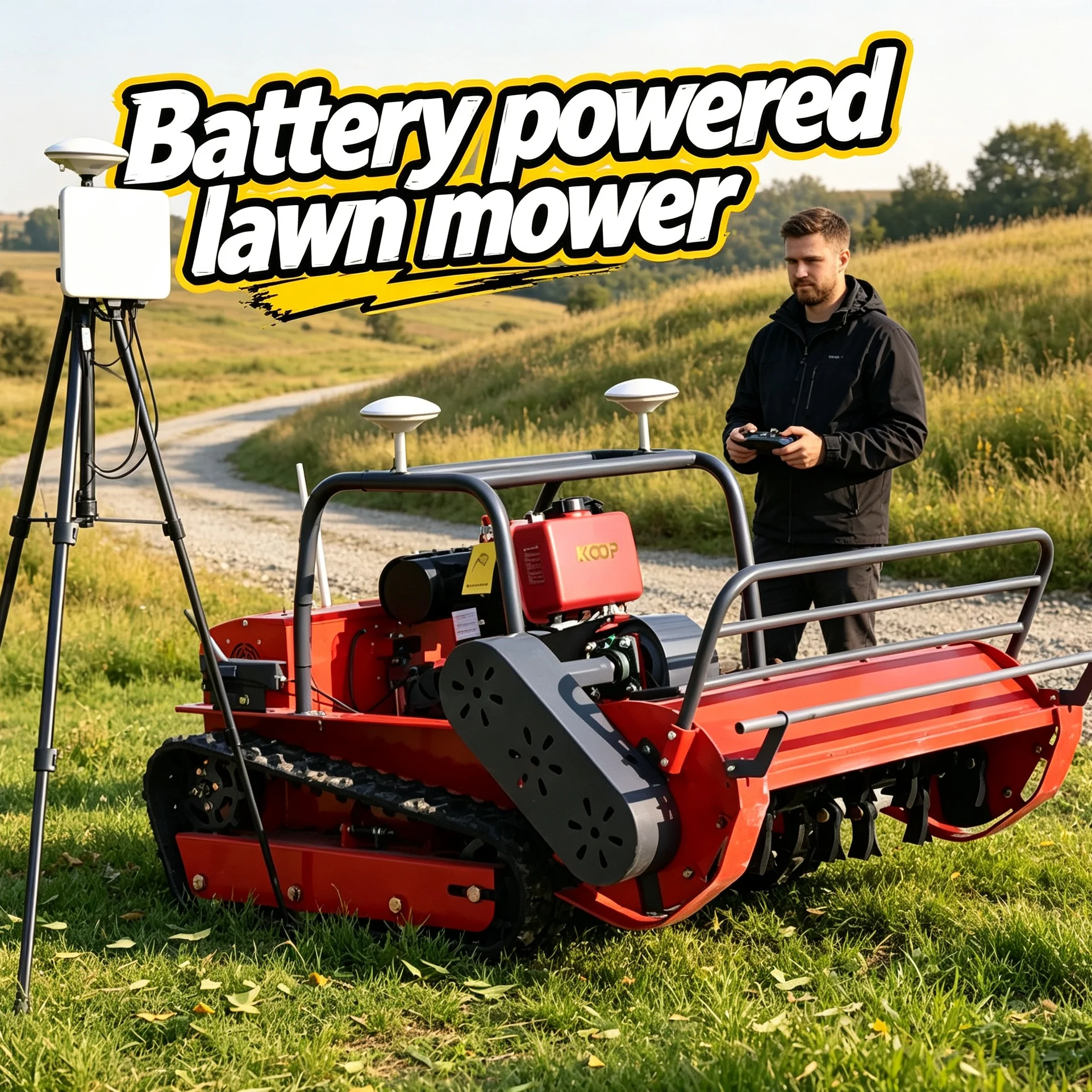 Customized wireless four stroke lawn mower robot, tracked lawn mower, upgraded GPS module for remote intelligent route control