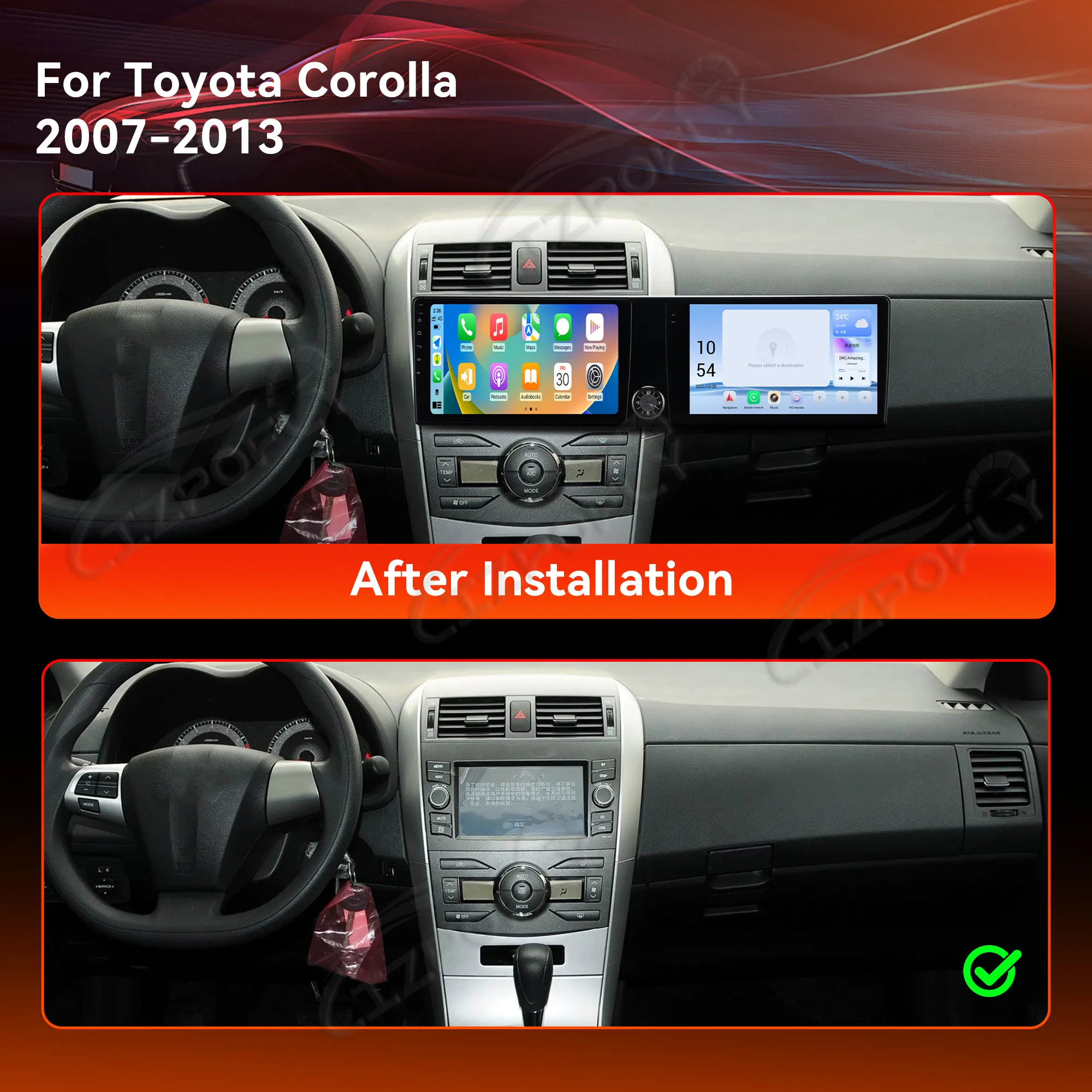 Dual 10.1 '' Android 13 Carplay For Toyota Corolla 2007-2013 Gps Navigation Car Radio HD Touch screen Stereo Auto Head Unit