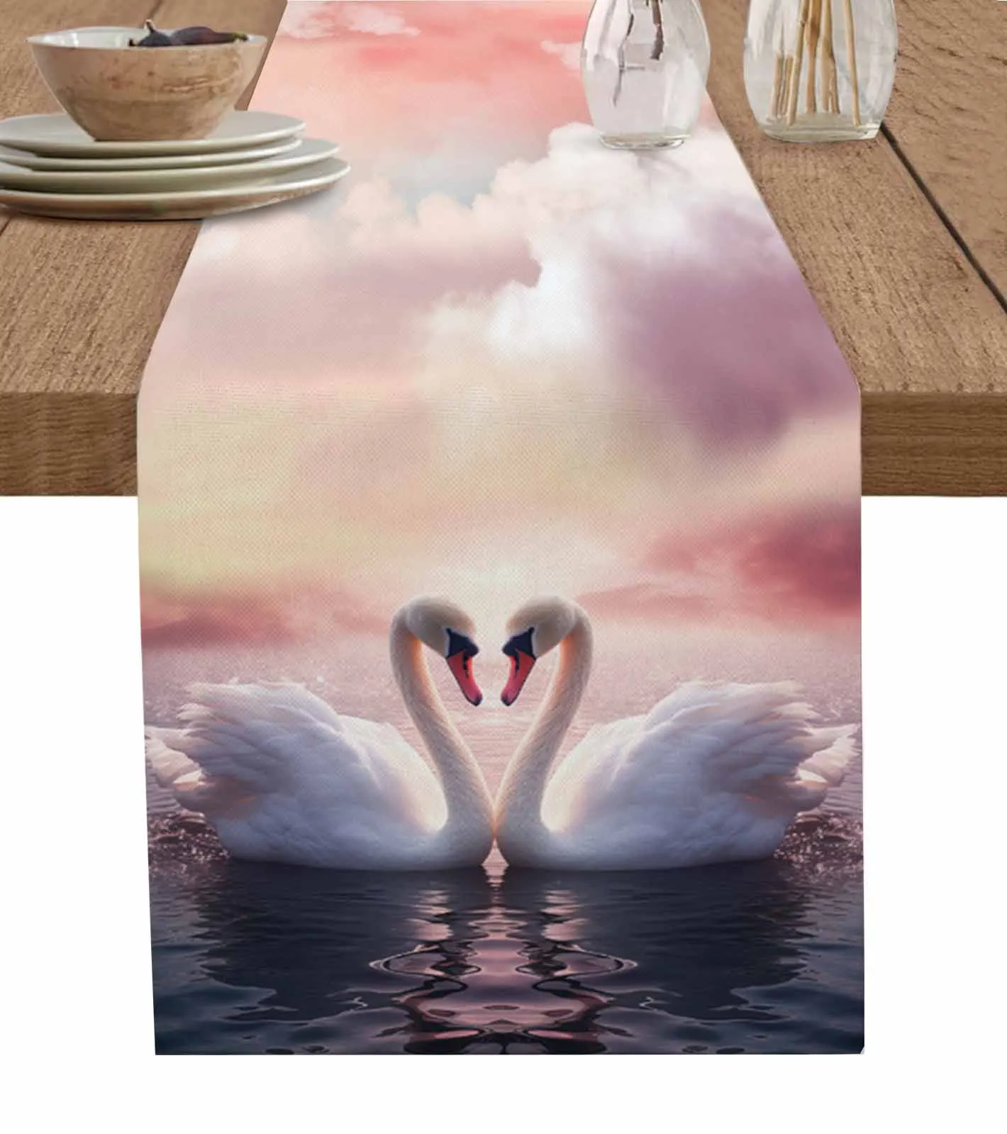 Valentine'S Day Love Swan Table Runners Coffee Tablecloth Wedding Decoration Modern Home Party Table Mats