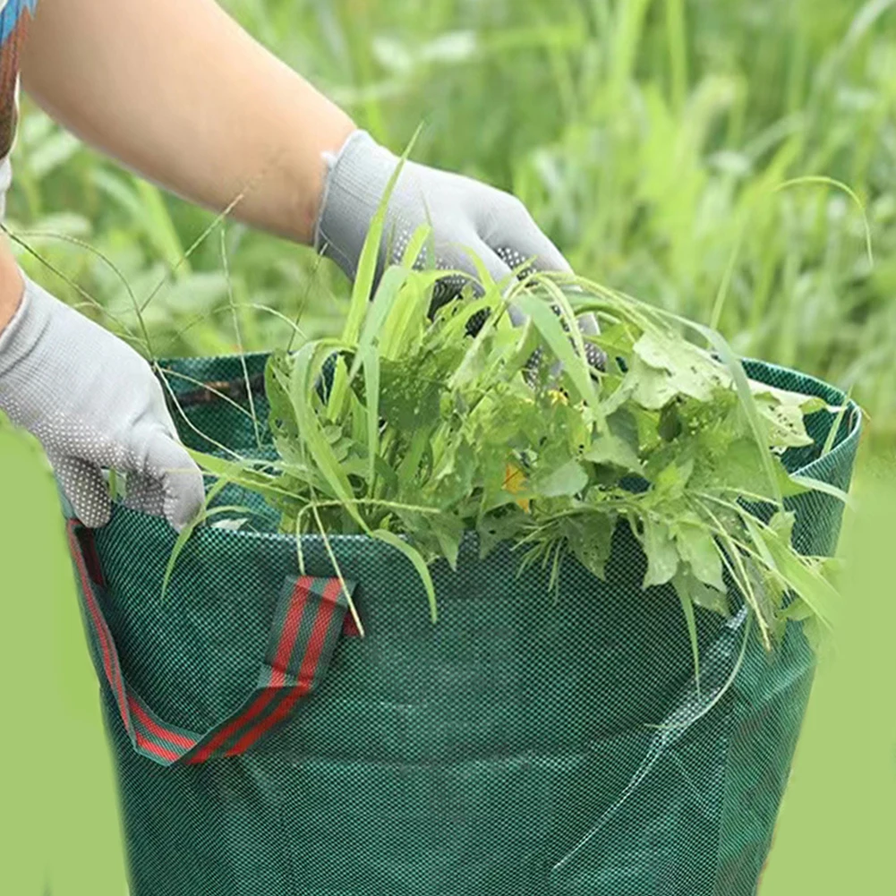 Bolsa de hojas para césped y jardinería de 50L, contenedor de almacenamiento de basura reutilizable con 4 asas, contenedor de desechos para flores, corte de setos y césped